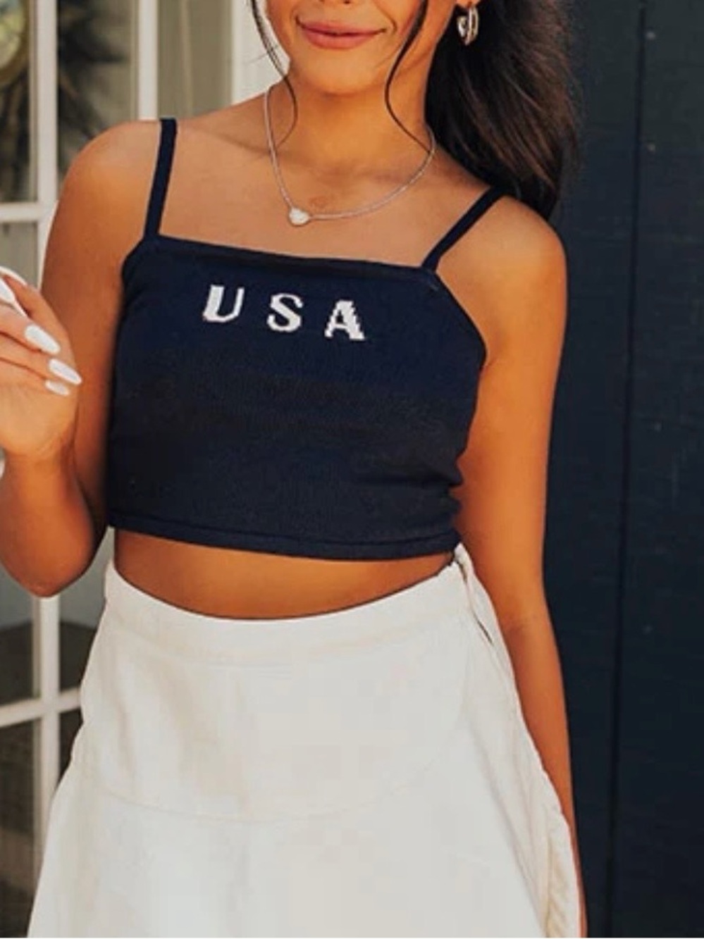 NWT Le Lis Navy USA Knit Crop Tank | Medium